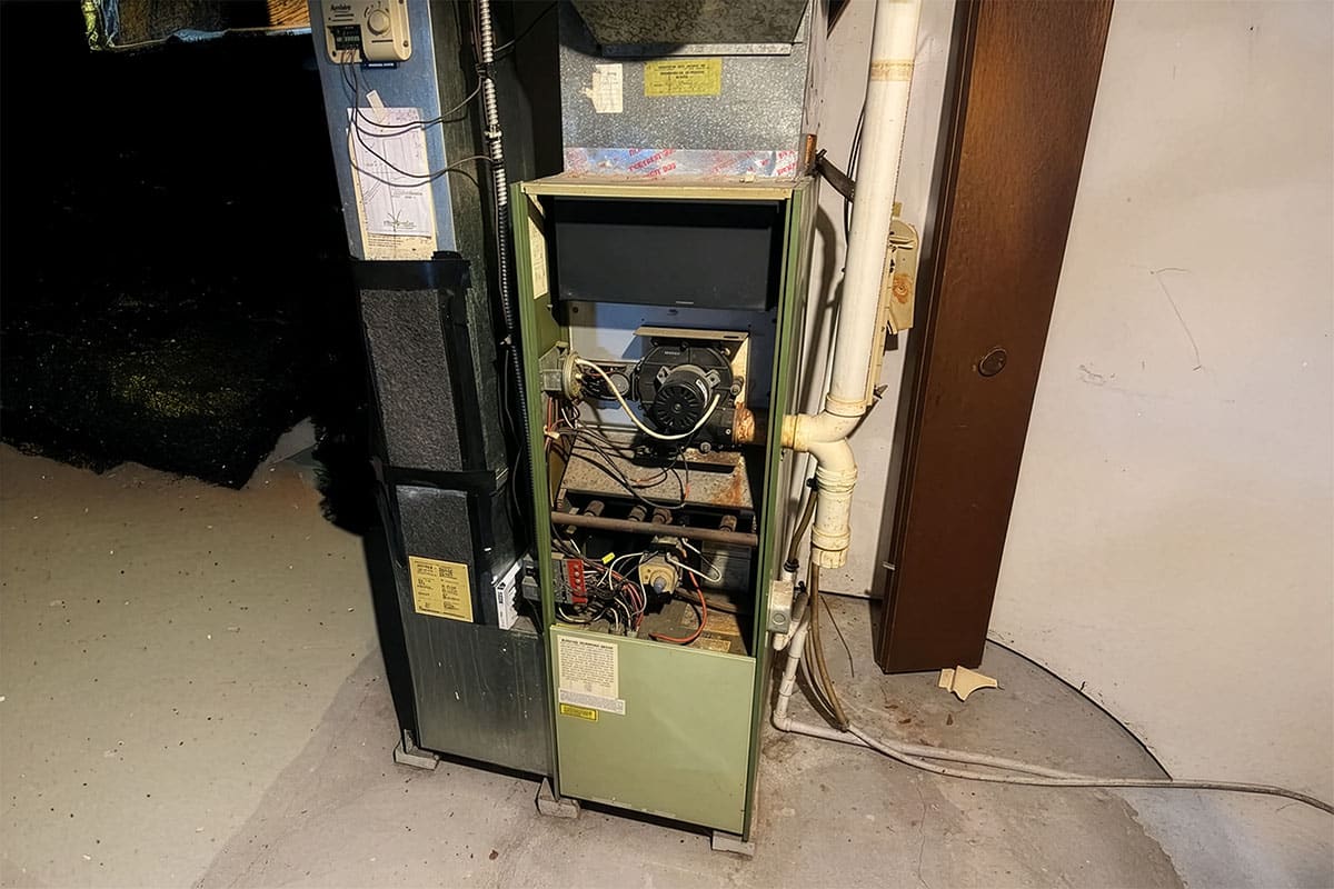 old furnace in basement