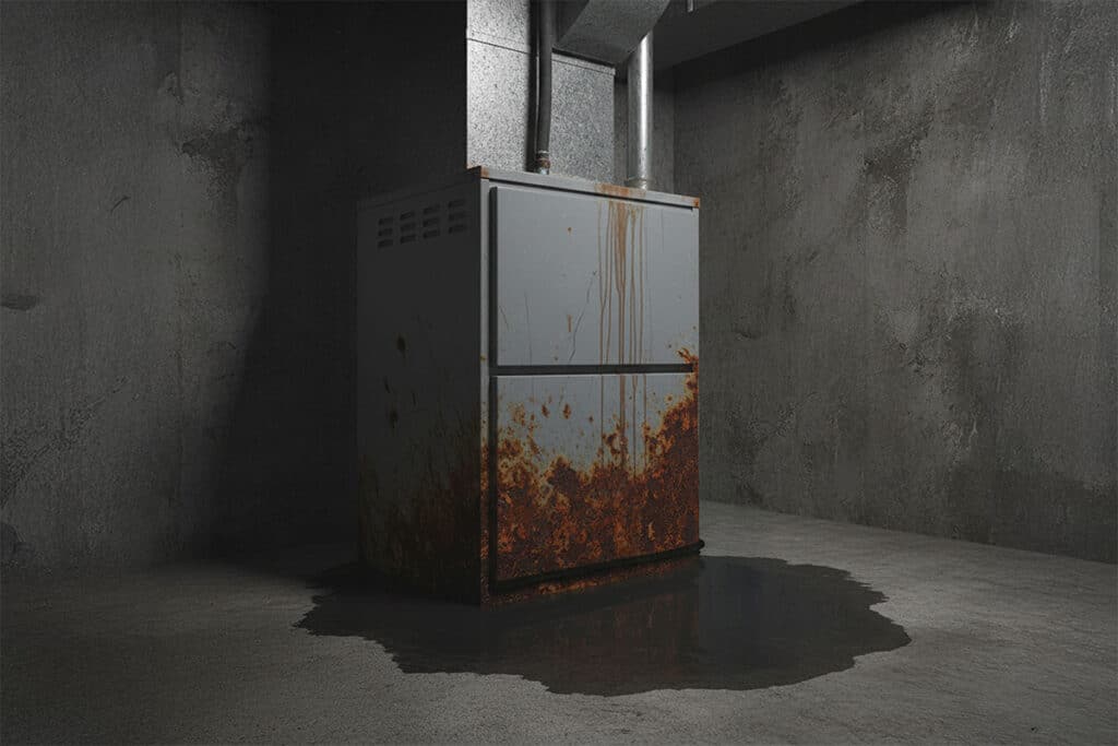 rusty with moisture inside basement