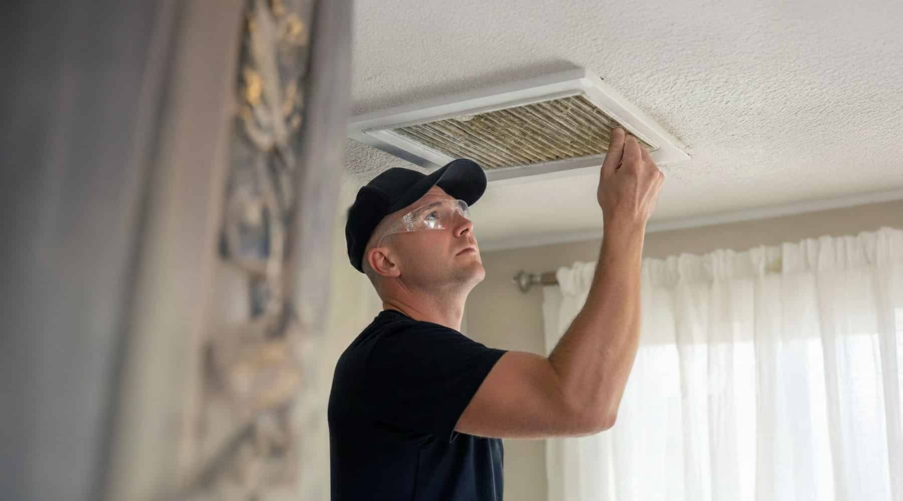 HVAC tech conducting air vent inspection